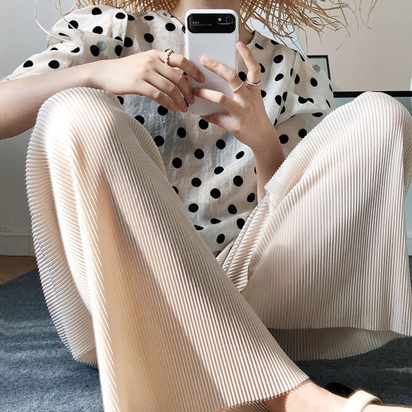 

summer 2021 new high waist stretch wide leg straight casual blue elegant women long pants female trousers dbbp, Black;white