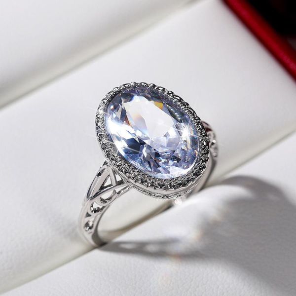 

wedding rings trendy ellipse brilliant cubic zircon women's elegant bride engagement statement for women jewelry gift, Slivery;golden