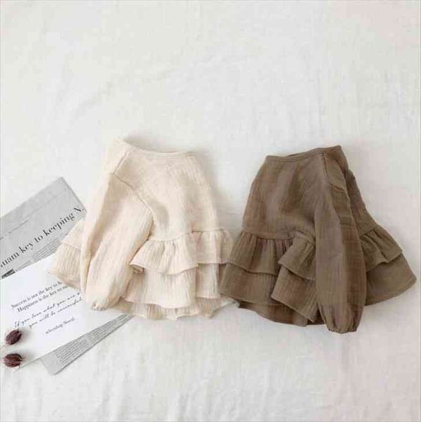 

boys and girls linen long sleeve folding lace joker shirt t top, Blue