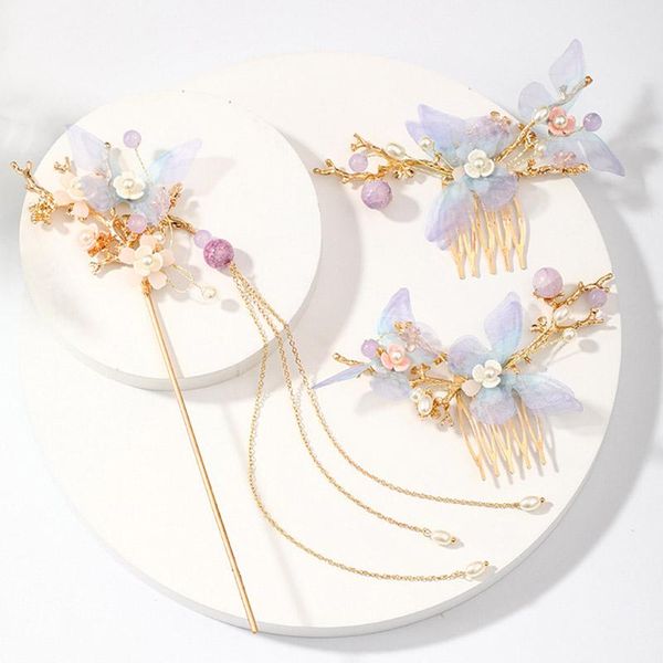 

hair clips & barrettes chinese ancient style jewelry exquisite hanfu headdress flower tassel hairpin vintage clip daily wear bn, Golden;silver