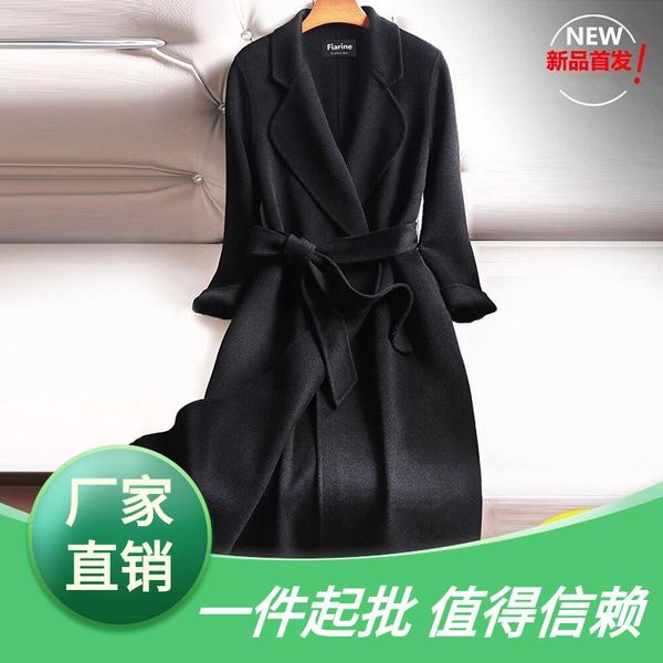 

women's wool & blends double sided cashmere overcoat long over the knee, Black