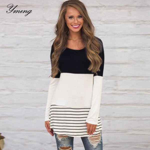 

women's blouses & shirts yming fashion long blouse women patchwork lace striped print sleeve female blusas elegant white tunic