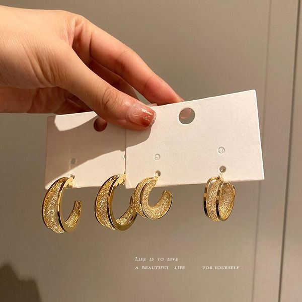 

hoop & huggie 925 silver needle c-shaped crystal mesh earrings european and american geometric retro minority design light luxury fas, Golden;silver