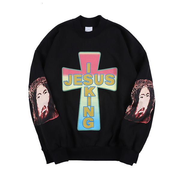 

2021 new jesus is the king's cross stitch blouse hip hop hoodie man q38n, Black