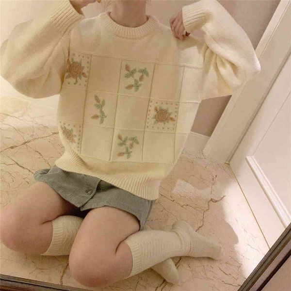 

women's sweaters new fashion vintage embroidery autumn sweater women pullover oversize korean clothing loose knit jumper kawaii kn, White;black