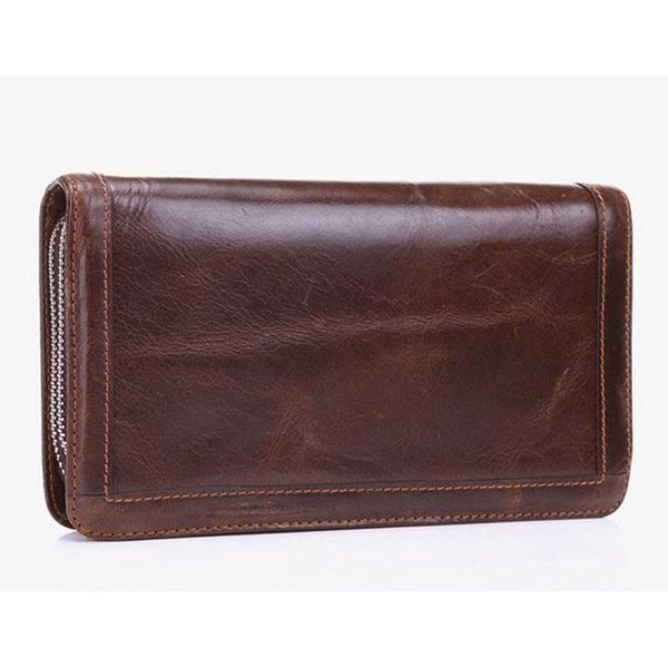 

wallets vintage brown large genuine leather men's clutch bag long double zipper cowhide business card holder phone wallet purse, Red;black