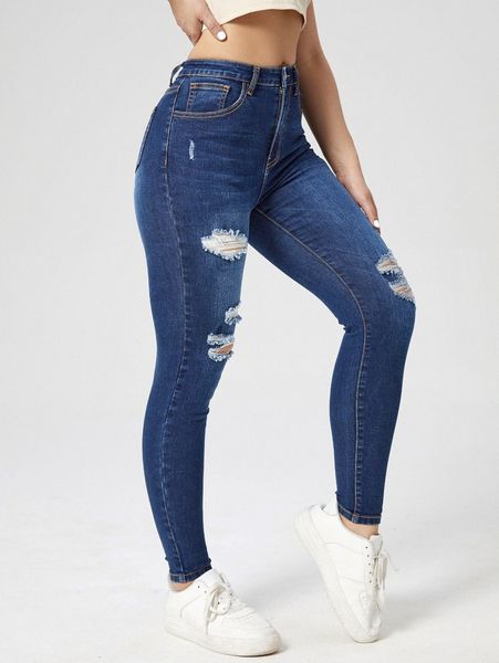 

zipper fly ripped skinny jeans m3il#, Blue