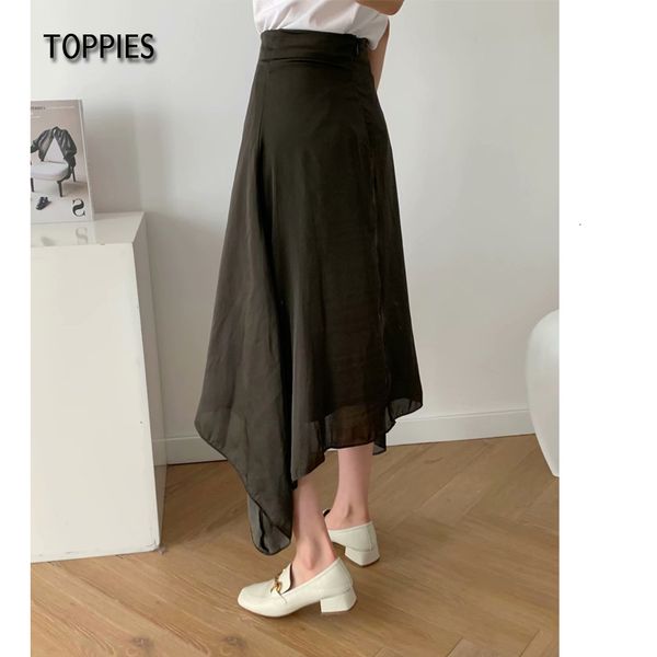 

2021 new es fashion irregualr hem midi women's high waist skirts stain the streetwear line pps0, Black