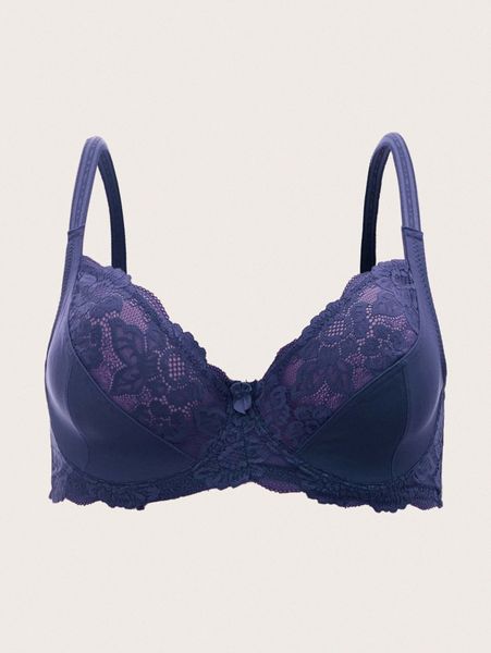 

plus contrast floral lace underwire bra c6gz#, Black;white