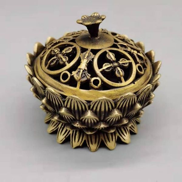 

fragrance lamps 4" chinese antique bronze hollowing out louts flowers incense burner statue home decoration statues for collection