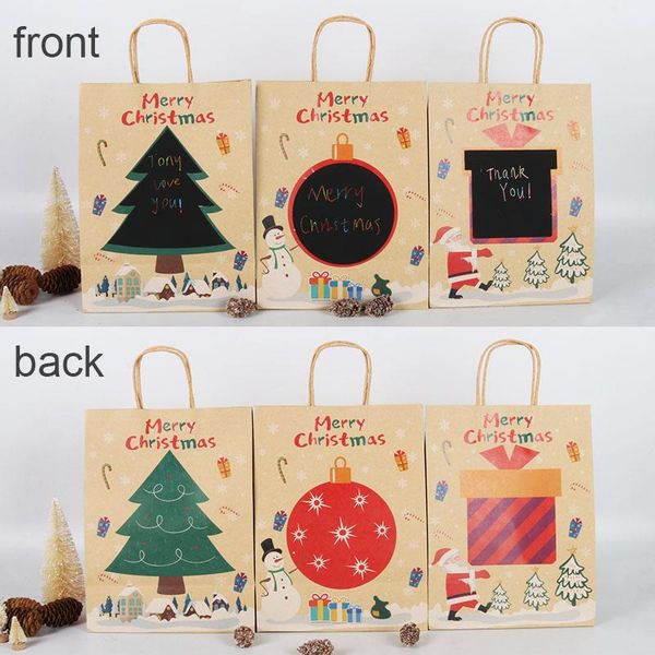 

cyuan 3pcs merry christmas paper bags with magic scratch sticker xmas christmas decor for home packing candy gift bag new year