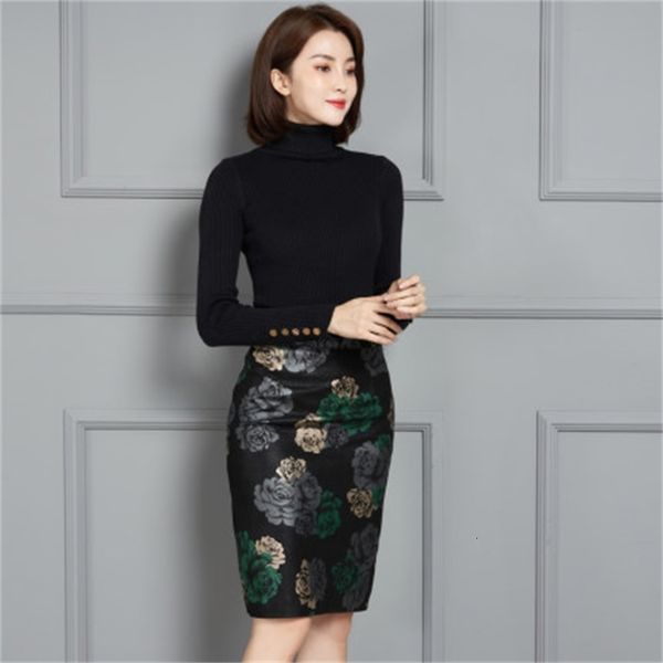 

2021 new fashion genuine royal sheep leather skirt k22 o35d, Black