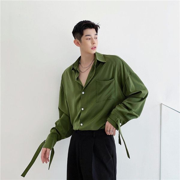 

men's casual shirts hawaiian long sleeves satin fabric lazy style sleeve shirt camisa masculina french cuff clothes 36uw, White;black