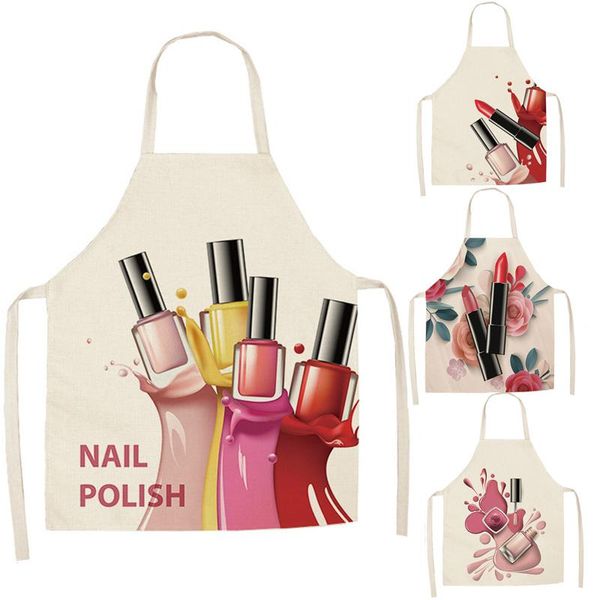 

aprons linen flower nail polish theme print kitchen dinner party cooking bib funny pinafore cleaning apron