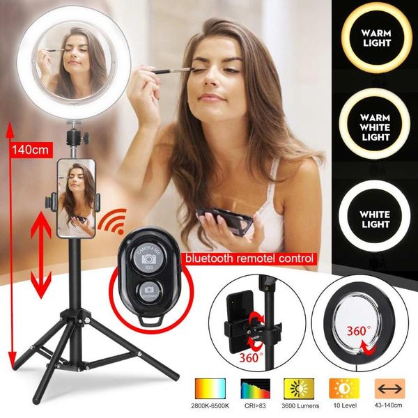 

flash heads with 140cm holder selfie ring light pography led rim of lamp support tripod stand ringlight for live video streaming