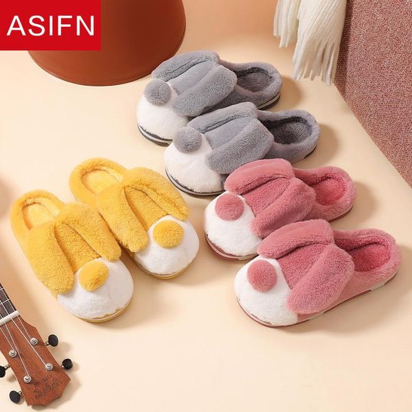 

slippers asifn winter fur cute home women cartoon japan korea style warm couple indoor non-slip zapatos de mujer plush, Black