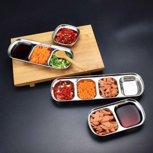 

bowls 4pcs stainless steel dip dish condiment plate sub-grid flavored sauce vinegar bowl compartment seasoning dipping plates