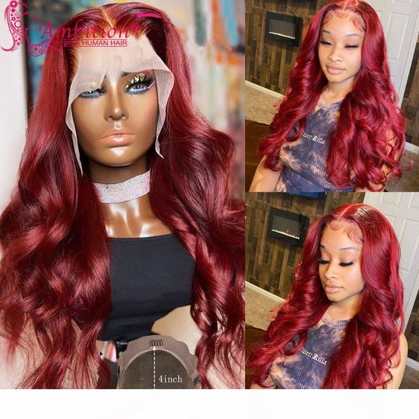 

ambition brazilian human hair wigs pre plucked 13x4 lace front wigs for women 180% density red glueless lace bleached knots, Black;brown