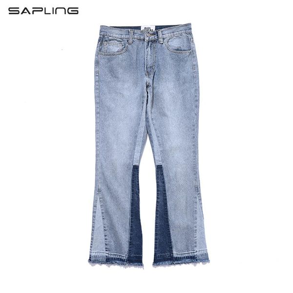 

men's jeans harajuku streetwar retro denim flare pants men and women loose washed ripped trousers hip hop baggy spliced jean, Blue