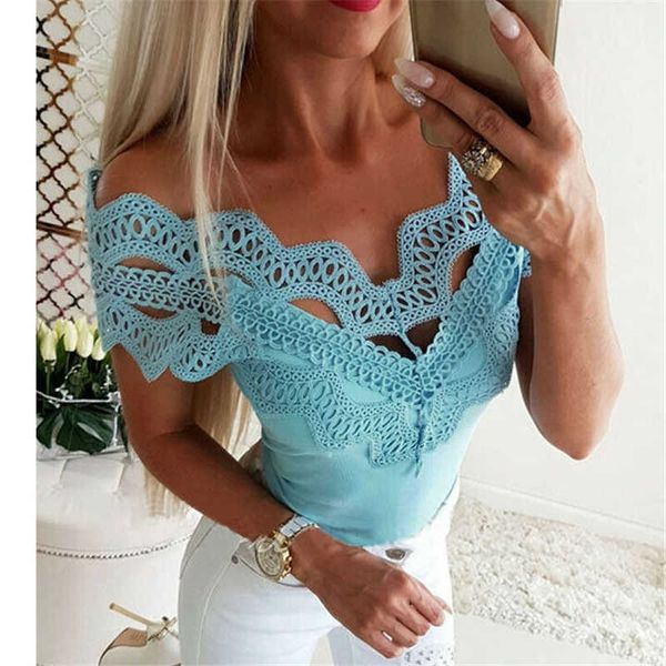 

women ee cold shoulder t-shirt hollow out shouder v-neck lady solid tee, White