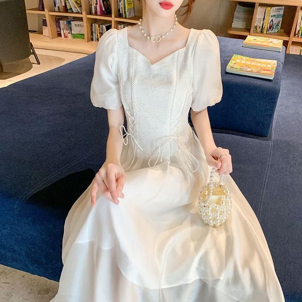 

women's wool & blends nut dress french style elegant fairy 2021 v-neck long white summer, Black