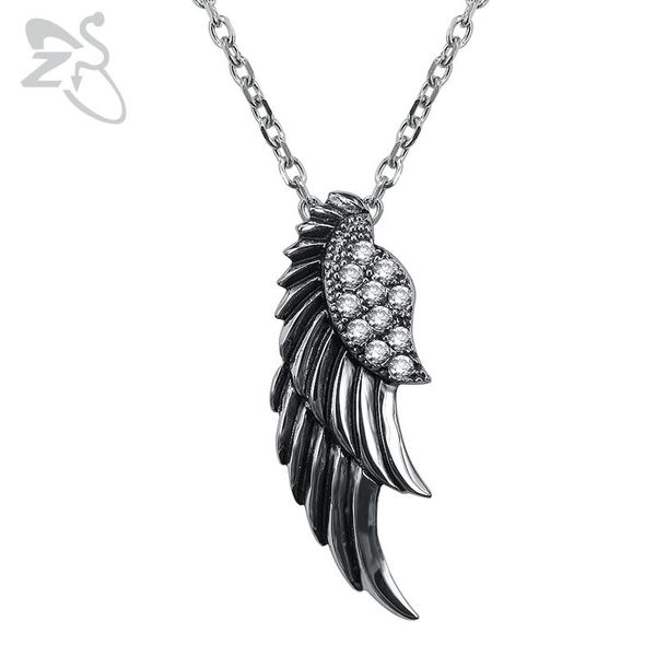

pendant necklaces zs 316l stainless steel wing necklace vintage hip hop jewelry men's punk style biker accessories gifts 2021, Silver