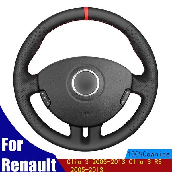

steering wheel covers diy car cover black pu faux leather red marker hand-stitched for clio 3 2005-2013