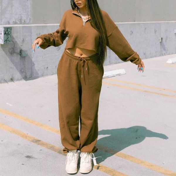 

women's two piece pants 2 pant sets women fashion solid color long sleeve casual fall outfits crop and sporty jogger set, White