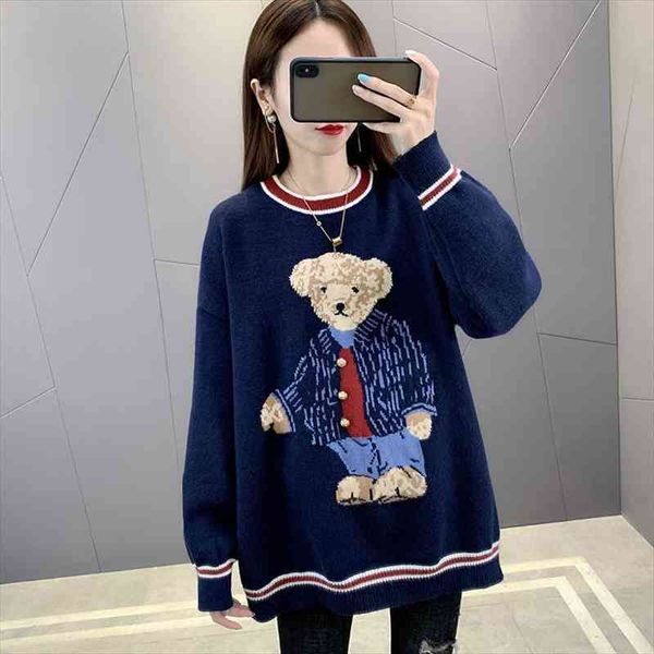 

fashion women autumn winter bear sweater pullovers casual warm female knitted cartoon sweaters pullover lady shrugs, White;black