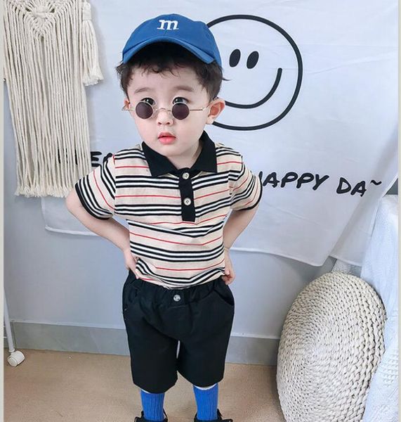 

boys' short sleeve sets baby summer stripe lapel, White