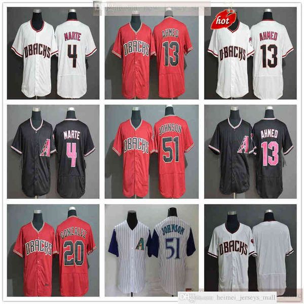 

2022 News Seasons Baseball 13 Nick Ahmed Jerseys Stitched 4 Starling Marte 20 Luis Gonzalez 51 Randy Johnson Red White Black Jersey, 2020 nk style