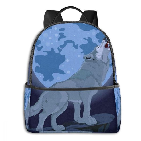

backpack women fashion shoulder bag howling wolf that stands school for teenage girl boy children backpacks travel
