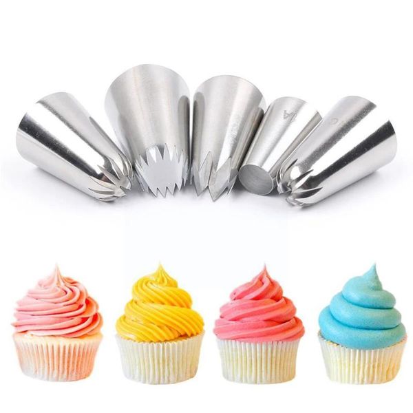 

baking & pastry tools 5pcs/lot rose icing piping nozzles steel flower 2 decorating cream mouth silver sizes cake t6b6