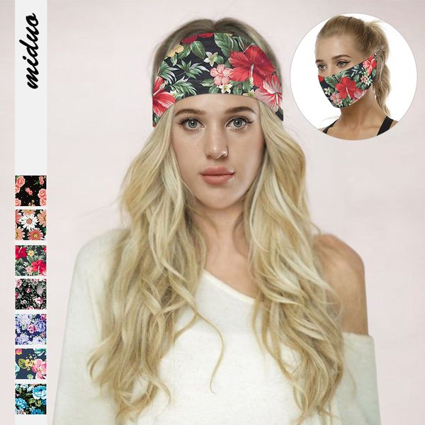 

hair accessories Yoga Headbands Digital Flower Printed Fitness Protection Multi-functional Face Mask Casual Headscarf Outdoor Sport Hairband, Black;brown