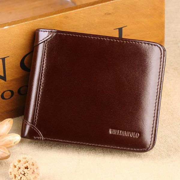 

wallets williampolo brand men wallet short holder bifold trifold genuine leather multi card case organizer purse black brown, Red;black