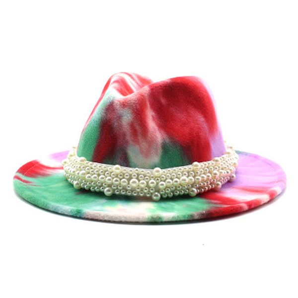

2021 new autumn men multicolor wide brim fedora felted tie dye pearl band luxury vintage elegant women hats winter 0uqn, Blue;gray