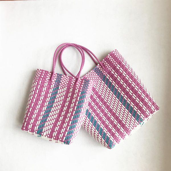 

evening bags fashion hand-woven striped handbag ladies casual color woven basket environmental protection shopping bag summer beach 2021