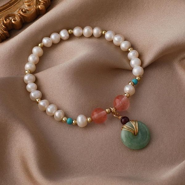 

beaded, strands xiaoboacc pearl bracelet with jade pendant korean fashion retro summer jewelry for women holiday gift wholesale, Black