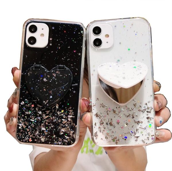 

luxury glitter mirror phone cases with holder for iphone xs xr 12 pro max case
