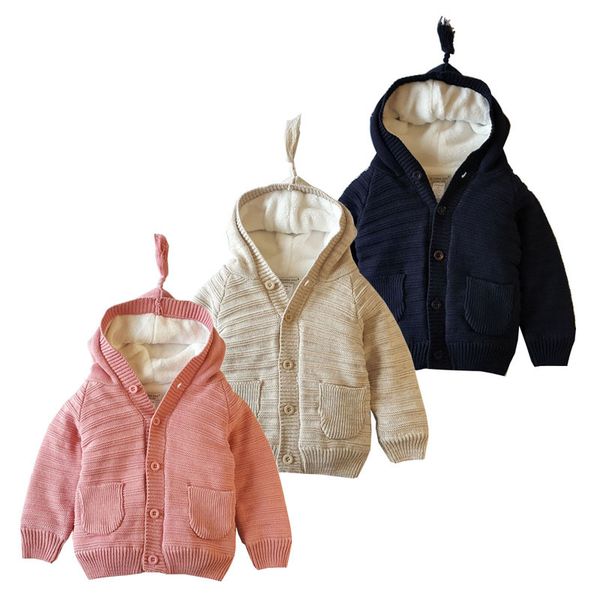 

childrens hooded thick sweater with tassel on head 12m to 4t striped sweater autumn winter baby boy girl childrens clothing, Black