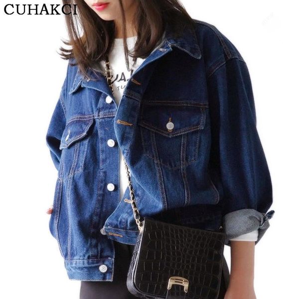 

cuhakci denim jacket women autumn vintage nostalgic loose fashion short outerwear female bule coats, Black;brown