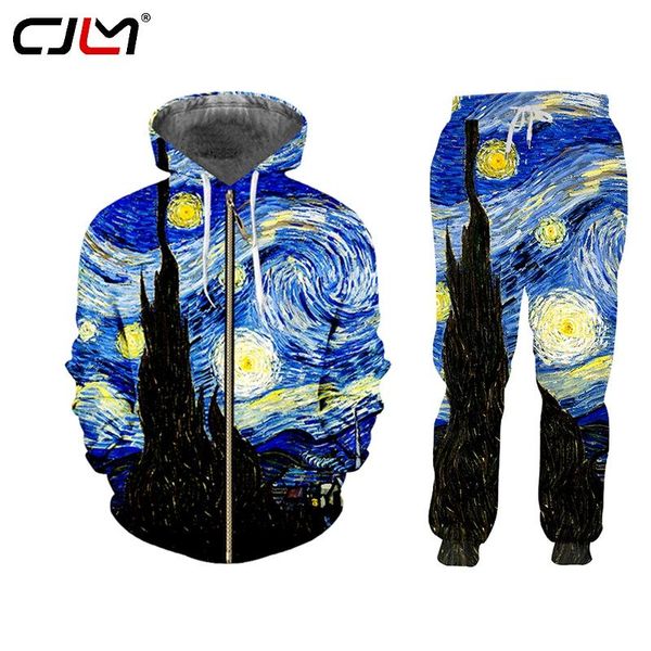 

cjlm 3d print abstract painting starry night tracksuit winter malehoodie pants tracksuits two-piece art suit sports large size, Gray