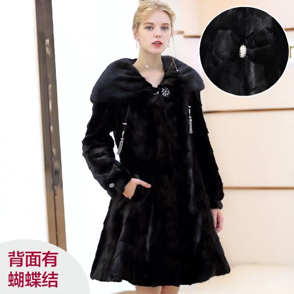 

women's fur & faux real mink coat female natural luxury coats winter jacket korean long jackets for women warm overcoat 4xl my, Black