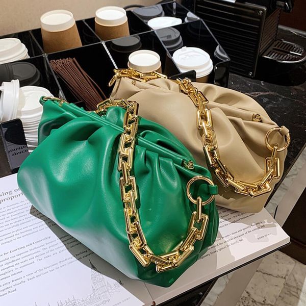 

thick chain armpit bag 2021 new high-quality pu leather women's designer handbag pleated high capacity shoulder messenger bag c0227