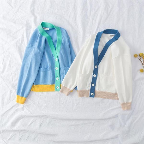 

autumn spring kids sweaters korean girls boys knitwear patchwork v neck cardigans 1 2 3 4 6 8 10 yrs, Blue