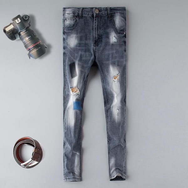 

2021 ny jeans men zipper fly new men's fit embroidered denim pants male distressed hip hop jean trousers designer mid cmh5, Blue