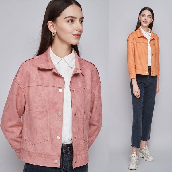 

autumn new women short suede jacket vintage bf style loose streetwear jackets coats ladies casual single breasted outwears, Black;brown