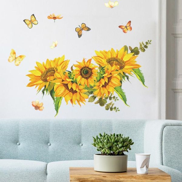 

wall stickers sunflower butterfly plant sticker removable decal home living room bedroom decoration kid's child decor