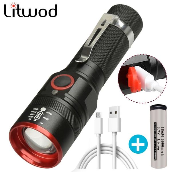 

flashlights torches xm-l t6 led usb rechargeable torch 18650 battery zoomable lantern waterproof for camping light a