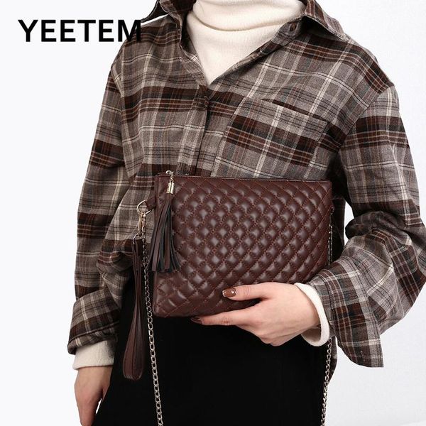 

shoulder bags pu leather diamond lattice chain messenger bag female trend wild soft hand simple envelope purses handbags